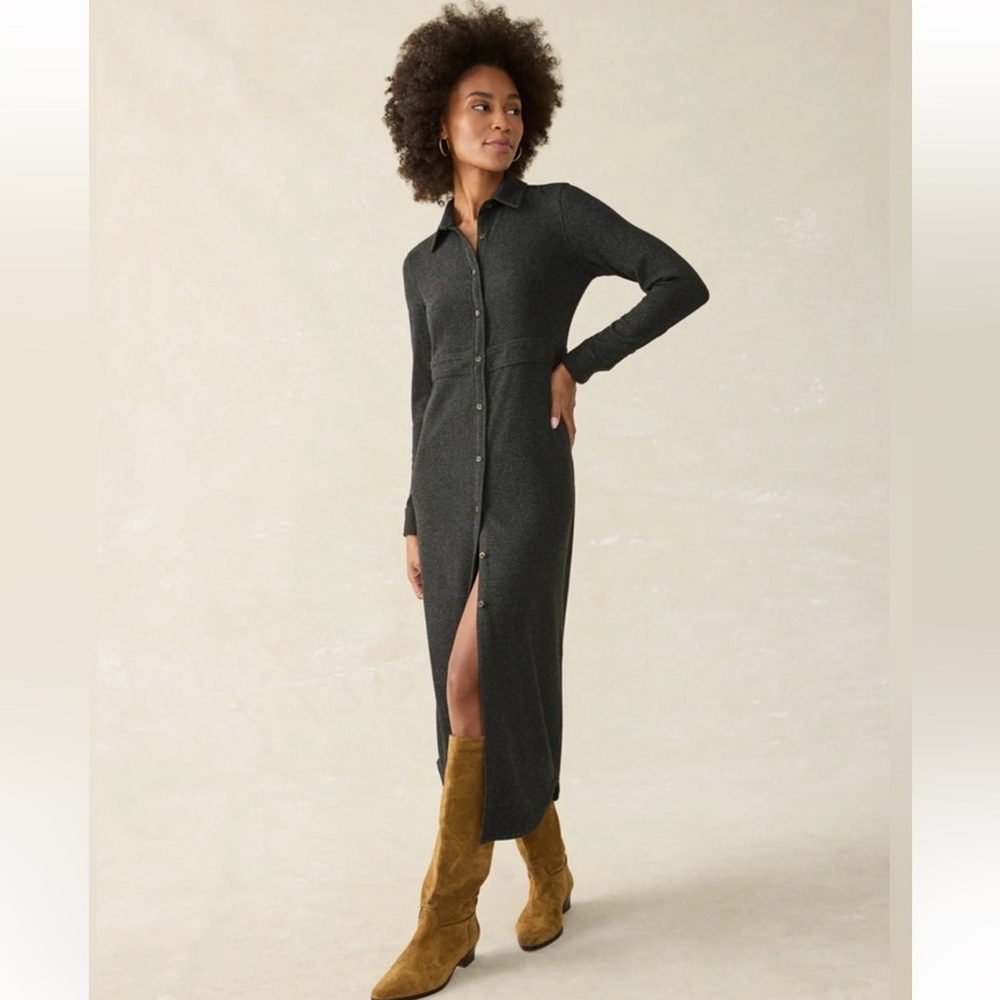 NWT Faherty Legend Sweater Maxi Dress in Heathered Black Twill small